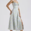 Carmen Soft Blue Vintage Floral Print Cotton Bustier Sundress