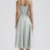Carmen Soft Blue Vintage Floral Print Cotton Bustier Sundress