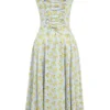 Carmen Soft Blue Vintage Floral Print Cotton Bustier Sundress
