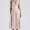 Carmen White Rosebud Print Cotton Bustier Sundress