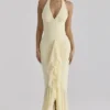 Carmine Lemon Mesh Silhouette Maxi Dress