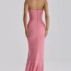Carmine Raspberry Mesh Halter Neck Waterfall Maxi Dress