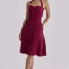 Carolla Wine Soft Twill Halter Neck Midi Dress