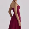 Carolla Wine Soft Twill Halter Neck Midi Dress
