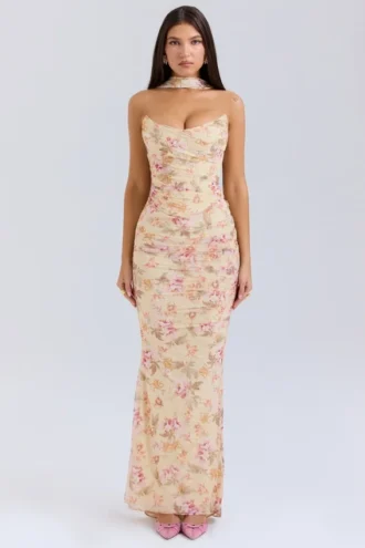 Cassidy Honeyflower Print Fluted Hem Maxi Skirt