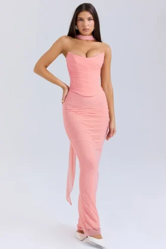 Cassidy Peach Fluted Hem Maxi Skirt