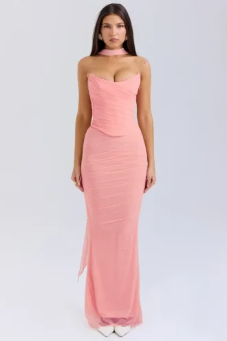 Cassidy Peach Fluted Hem Maxi Skirt