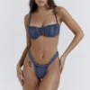 Athens Deep Blue Gathered High Leg Bikini Bottom