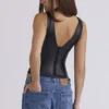 Catalina Black Vegan Leather V-Neck Top