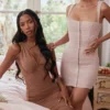 Cate Crystal Ruched Mesh Mini Dress