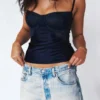 Cecilie Navy Satin & Lace Cami Top
