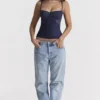 Cecilie Navy Satin & Lace Cami Top