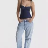 Cecilie Navy Satin & Lace Cami Top