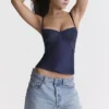 Cecilie Navy Satin & Lace Cami Top