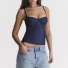 Cecilie Navy Satin & Lace Cami Top