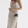 Amal Champagne Beaded Midi Skirt