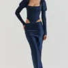 Charlene Navy Satin Bias Cut Maxi Skirt