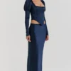 Charlene Navy Satin Bias Cut Maxi Skirt