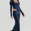 Charlene Navy Satin Bias Cut Maxi Skirt