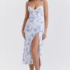 Charlotte Blue Print Corset Midi Dress