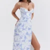 Charlotte Blue Print Corset Midi Dress