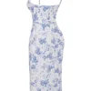 Charlotte Blue Print Corset Midi Dress