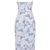 Charlotte Blue Print Corset Midi Dress