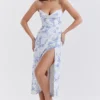 Charlotte Blue Print Corset Midi Dress