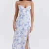 Charlotte Blue Print Corset Midi Dress