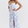 Charlotte Blue Print Corset Midi Dress