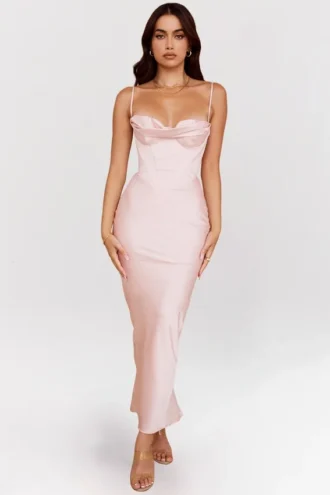 Charmaine Blush Pink Corset Maxi Dress