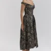 Charming Black Gold Lace Off Shoulder Midi Gown