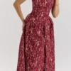 Charming Gold and Berry Lace Midi Off Shoulder Dress