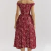 Charming Gold and Berry Lace Midi Off Shoulder Dress