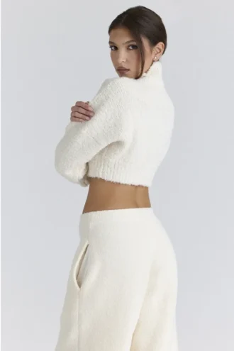 Cheyenne Ivory Cropped Chunky Boucle Wool Knit Sweater