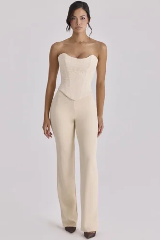 Chiara Vintage Ivory Crepe Straight Leg Trousers