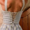 Chiarina Light Blue Gingham Stretch Cotton Midi Dress