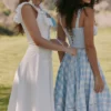 Chiarina Light Blue Gingham Stretch Cotton Midi Dress
