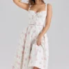 Chiarina Rose Print Cotton Button Front Midi Dress
