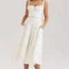 Chiarina White Cotton Button Front Midi Dress