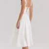 Chiarina White Cotton Button Front Midi Dress