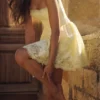 Chloe Lemon Custom Lace Cotton Broderie Anglaise Mini Dress
