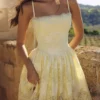 Chloe Lemon Custom Lace Cotton Broderie Anglaise Mini Dress