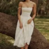 Chloe White Custom Lace + Cotton Midi Sundress