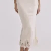 Ciara Vintage Ivory Satin + Lace Midi Skirt
