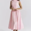Cindy Ballerina Pink Twill Midi Sundress