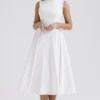 Cindy White Twill Midi Sundress