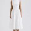Cindy White Twill Midi Sundress