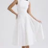Cindy White Twill Midi Sundress