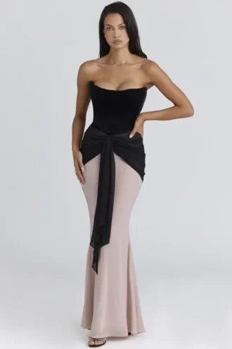Clara Black & Blush Chiffon Maxi Dress – Limited Edition